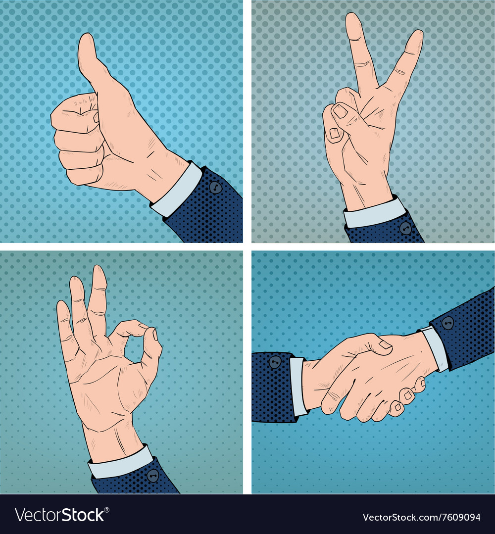 Hand gestures set in comic pop art style