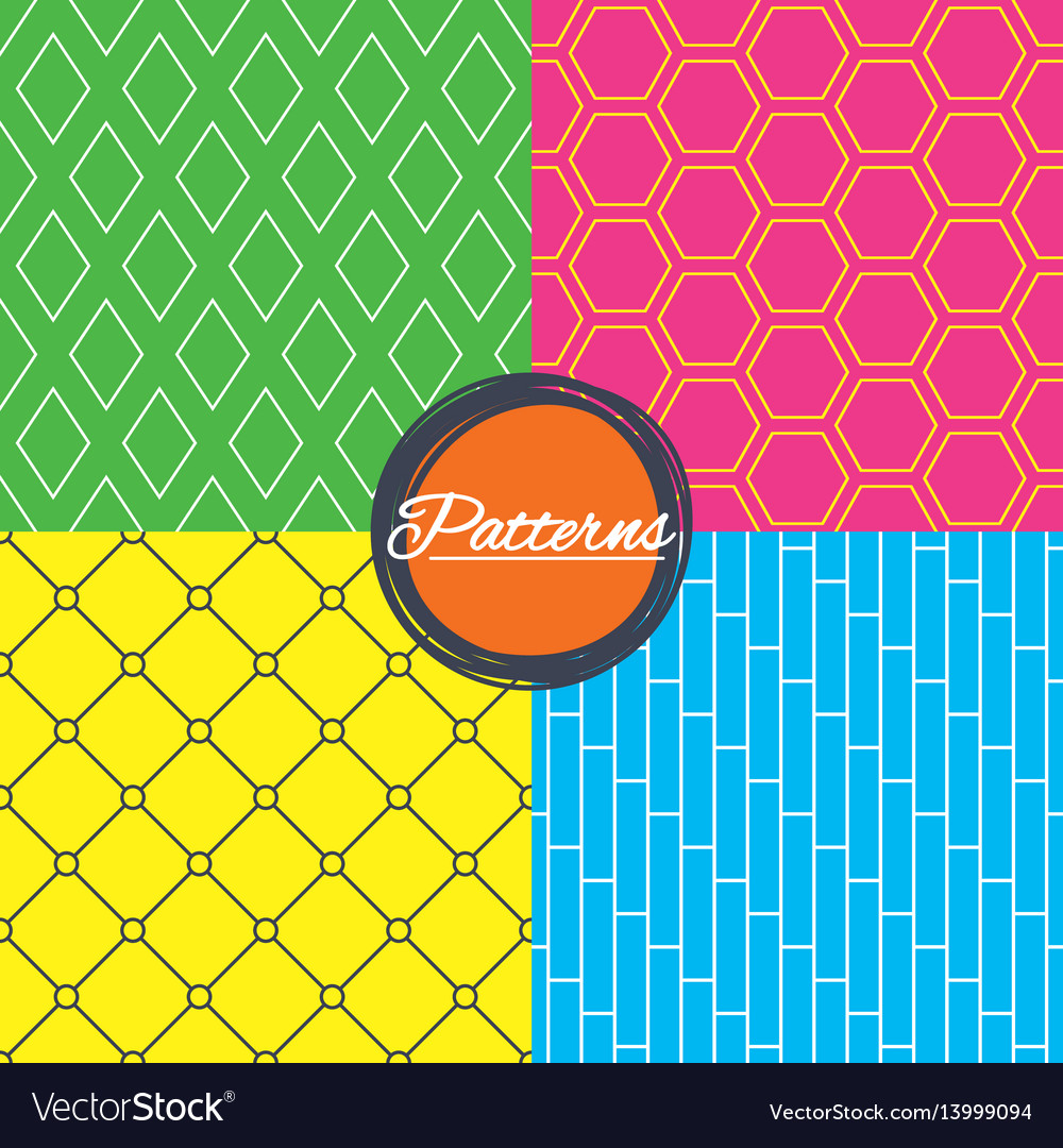 Rhombus hexagon and grid with circles textures