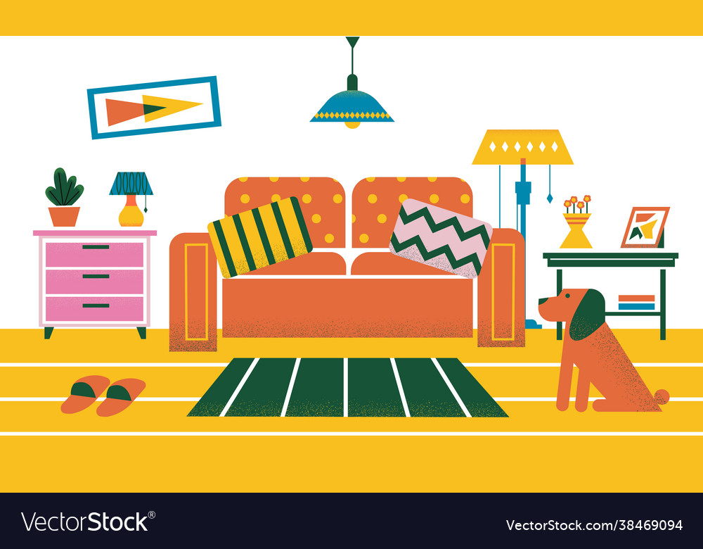 Room Interior Cartoon Cozy Home Design Royalty Free Vector