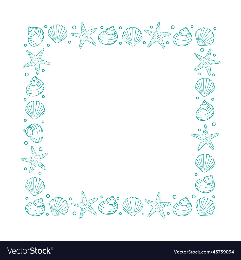 Square seashells frame sea and ocean design Vector Image