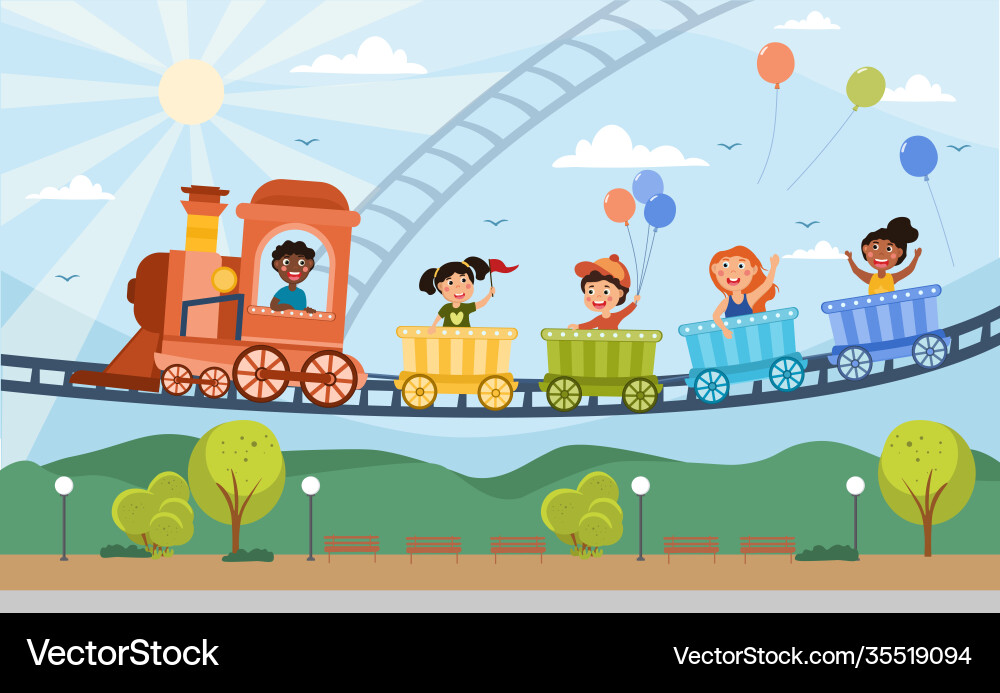 Young children enjoying a fairground ride Vector Image
