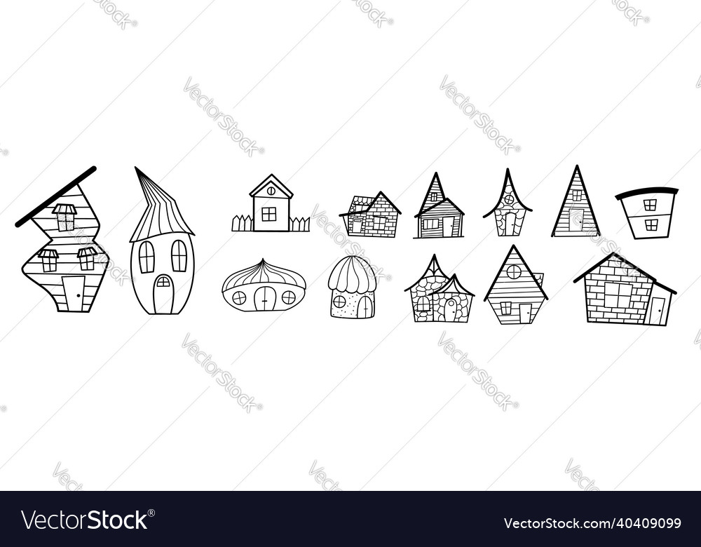 A set of black and white houses in the style