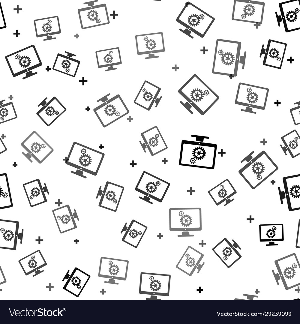 Black computer monitor and gears icon isolated Vector Image Black computer monitor and gears icon isolated