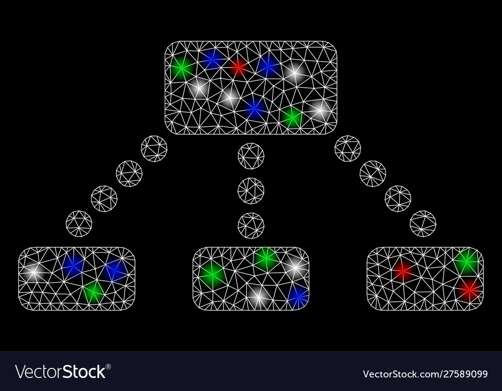 Bright mesh network hierarchy with flare spots vector image Bright mesh network hierarchy with flare spots