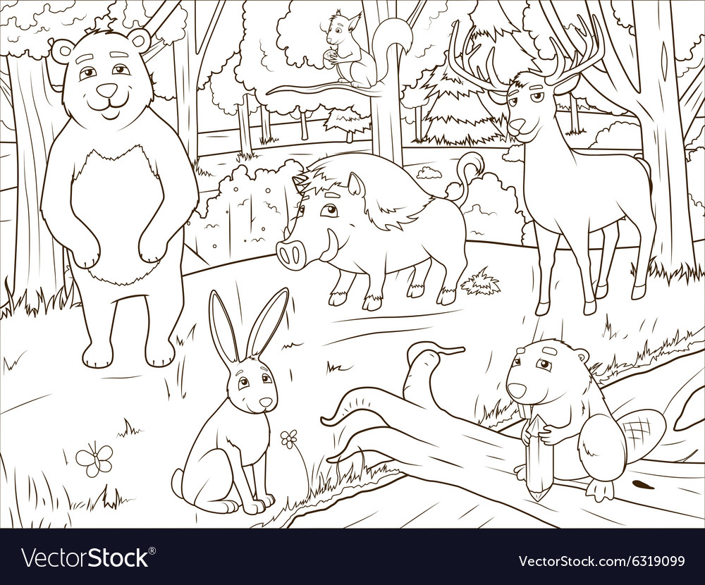 Download Forest Cartoon Animals Coloring Book Royalty Free Vector