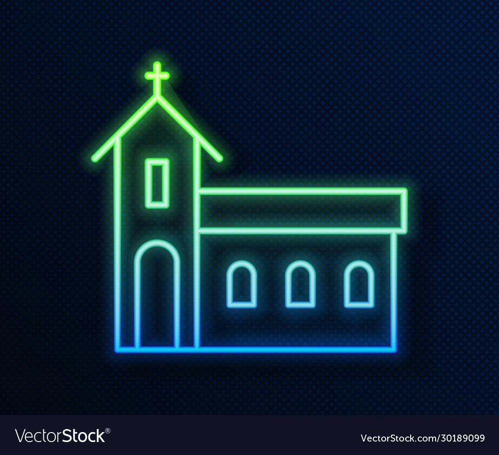 Glowing neon line church building icon isolated Vector Image