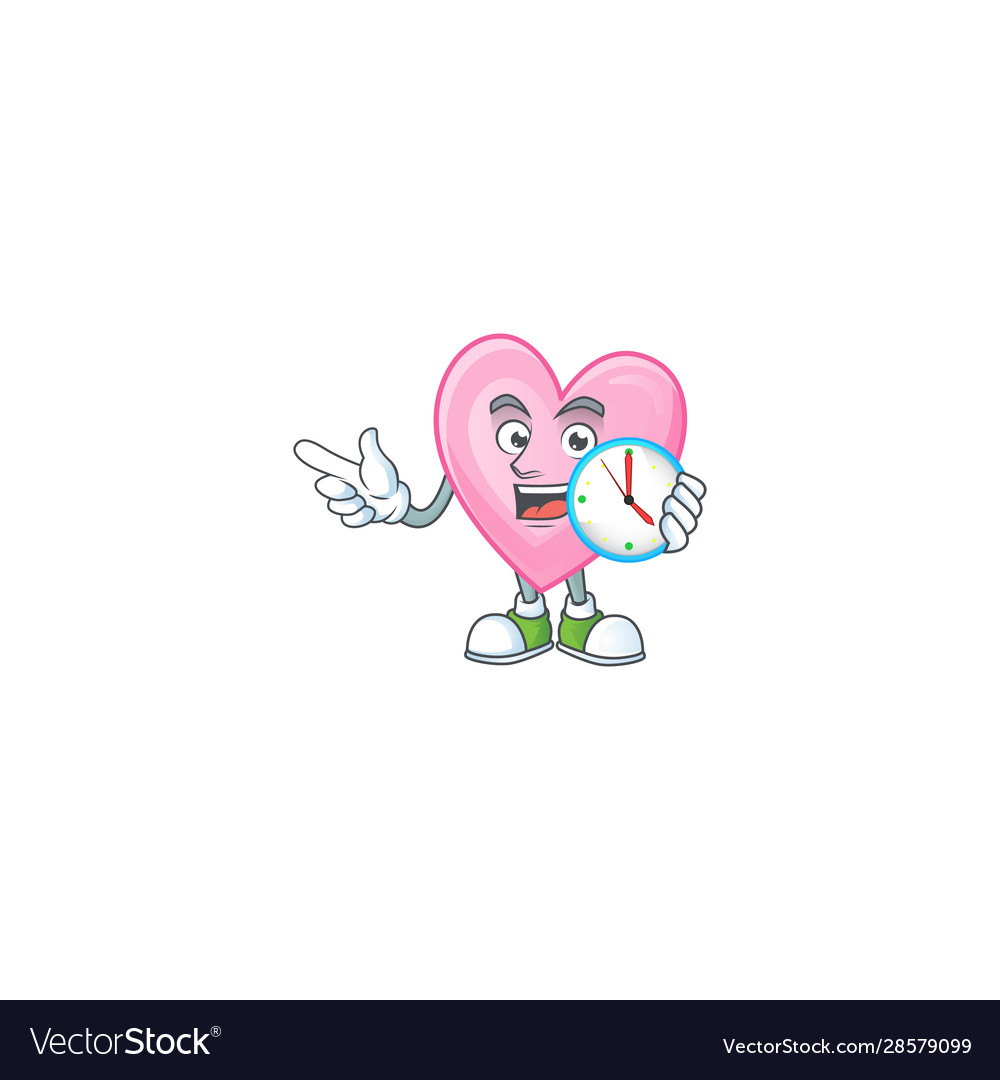 Happy pink love cartoon mascot style with clock