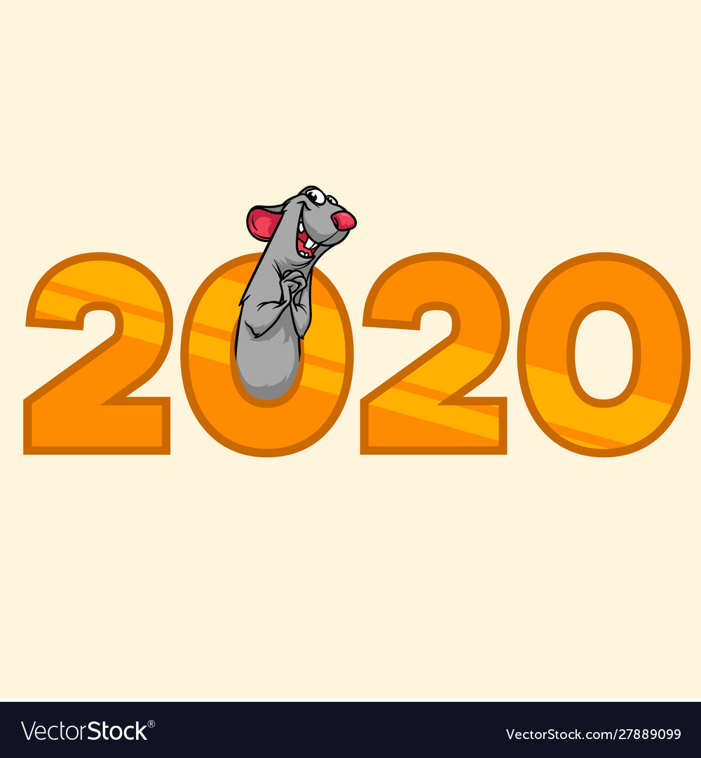 New year 2020 a small cute rat is peeking out