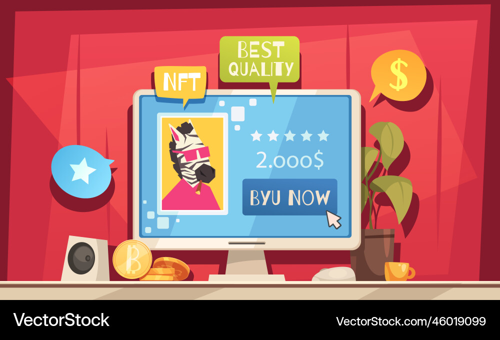 Non Fungible Token Flat Background Royalty Free Vector Image