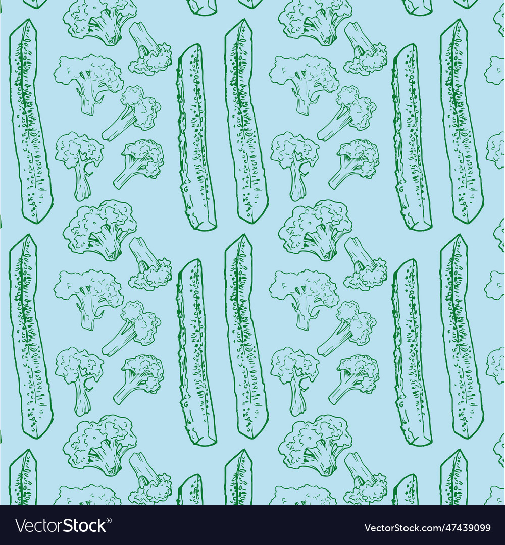 Pattern with segments cucumber broccoli vector image Pattern with segments cucumber broccoli