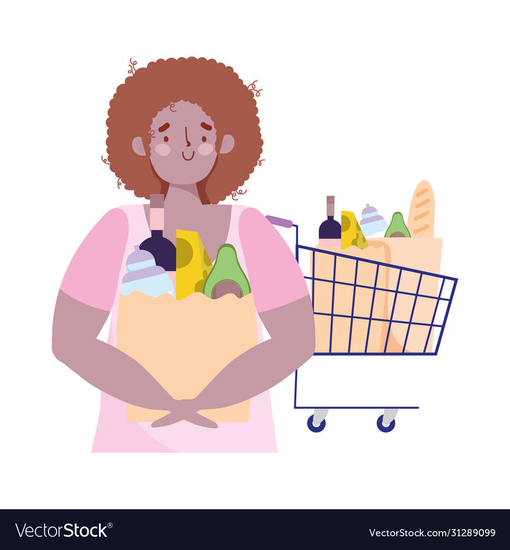 People hoarding purchase young man with shopping Vector Image