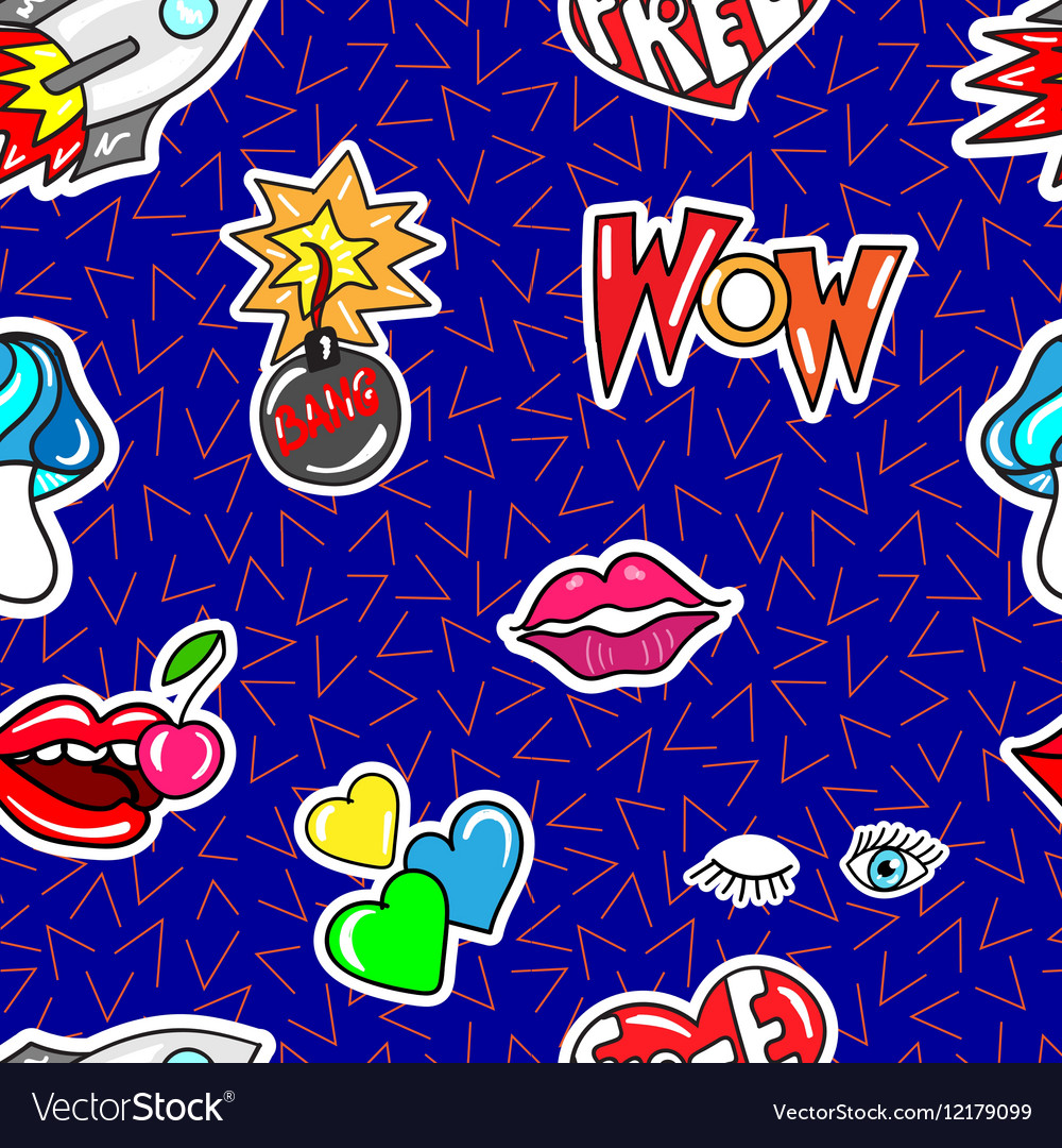 Seamless pattern with fashion patch badges