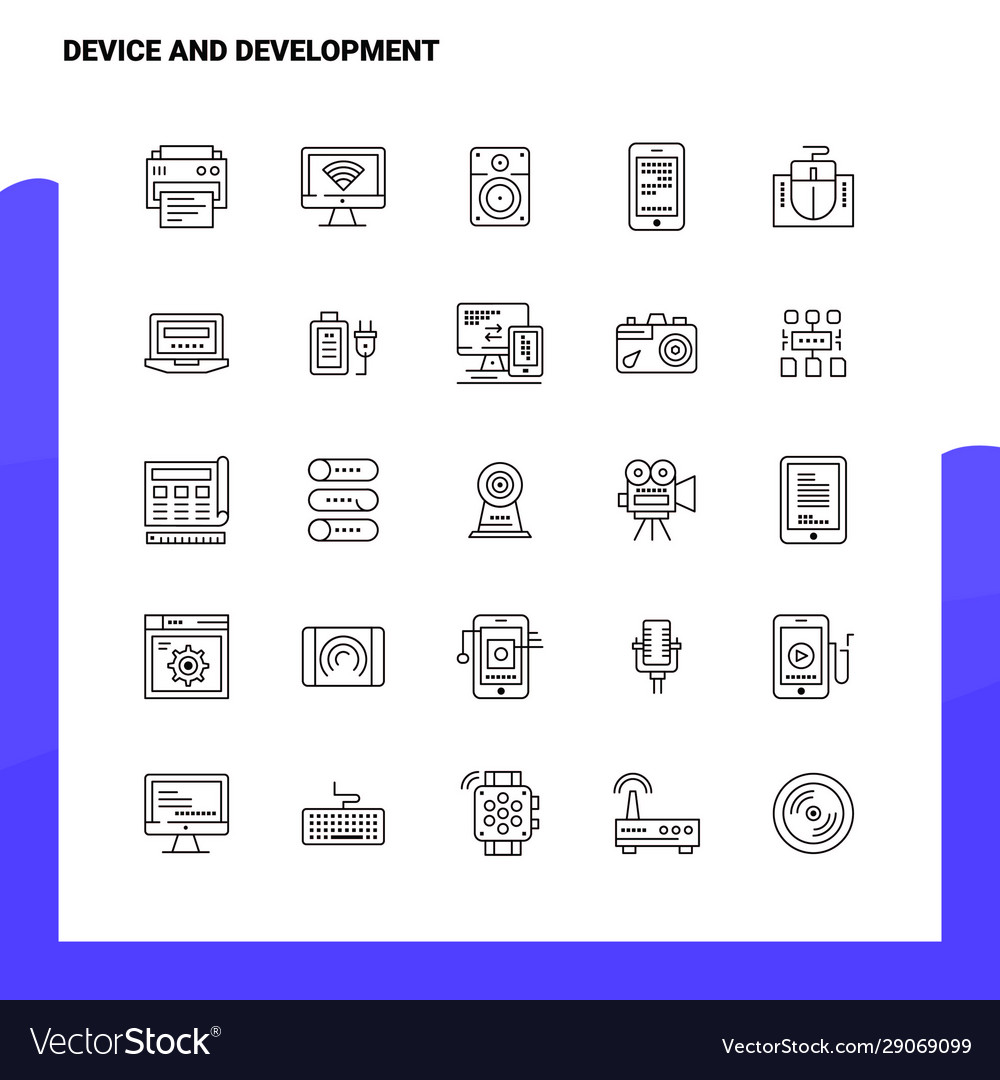 Set device and development line icon 25 vector image Set device and development line icon 25