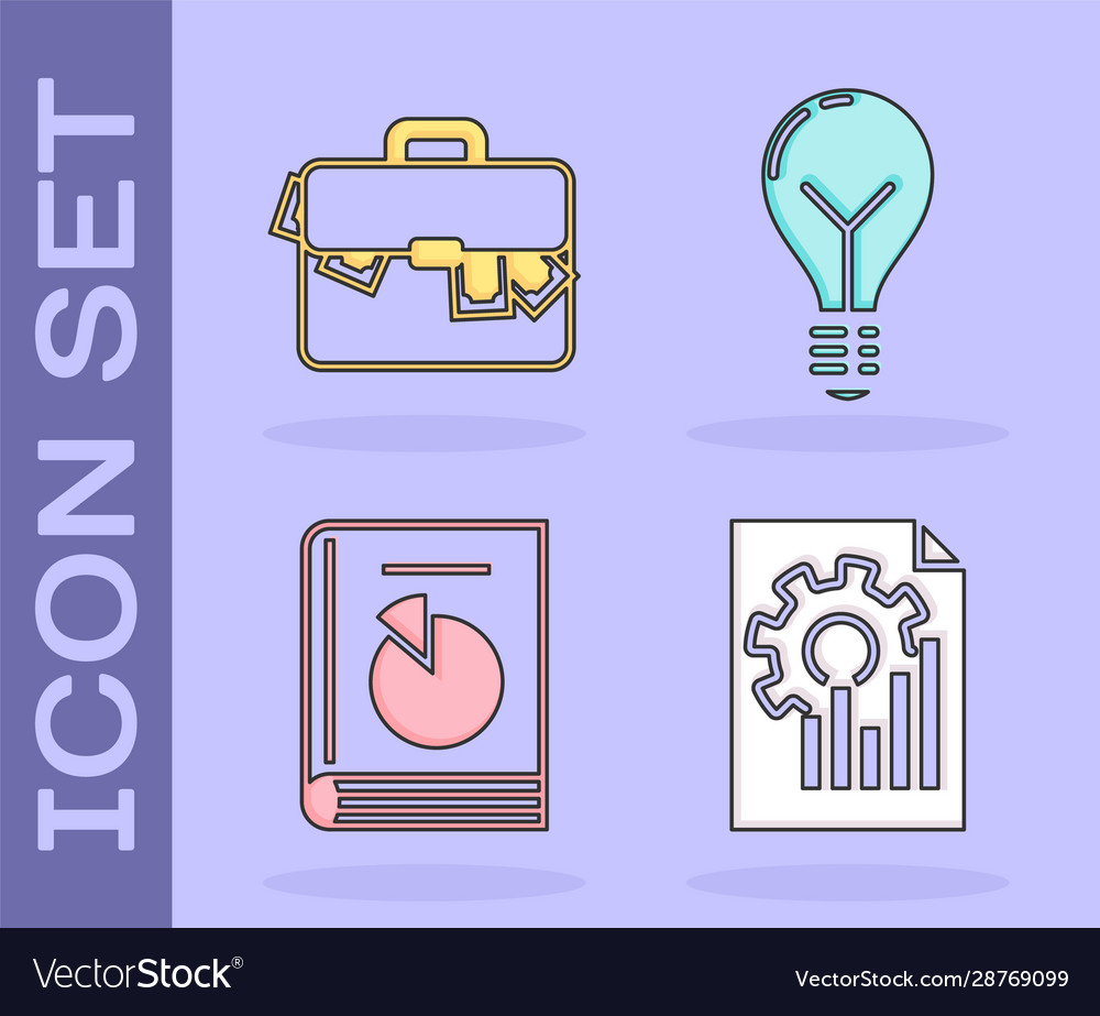 Set document with graph chart briefcase and money