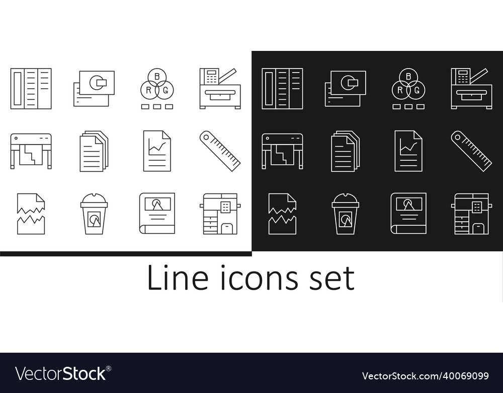 Set line copy machine ruler rgb color mixing Vector Image Set line copy machine ruler rgb color mixing
