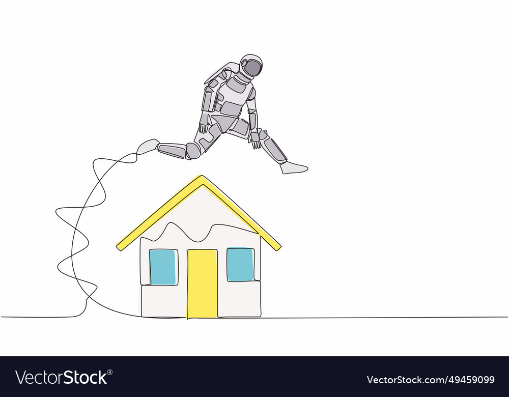 Single continuous line drawing astronaut jumping vector image Single continuous line drawing astronaut jumping