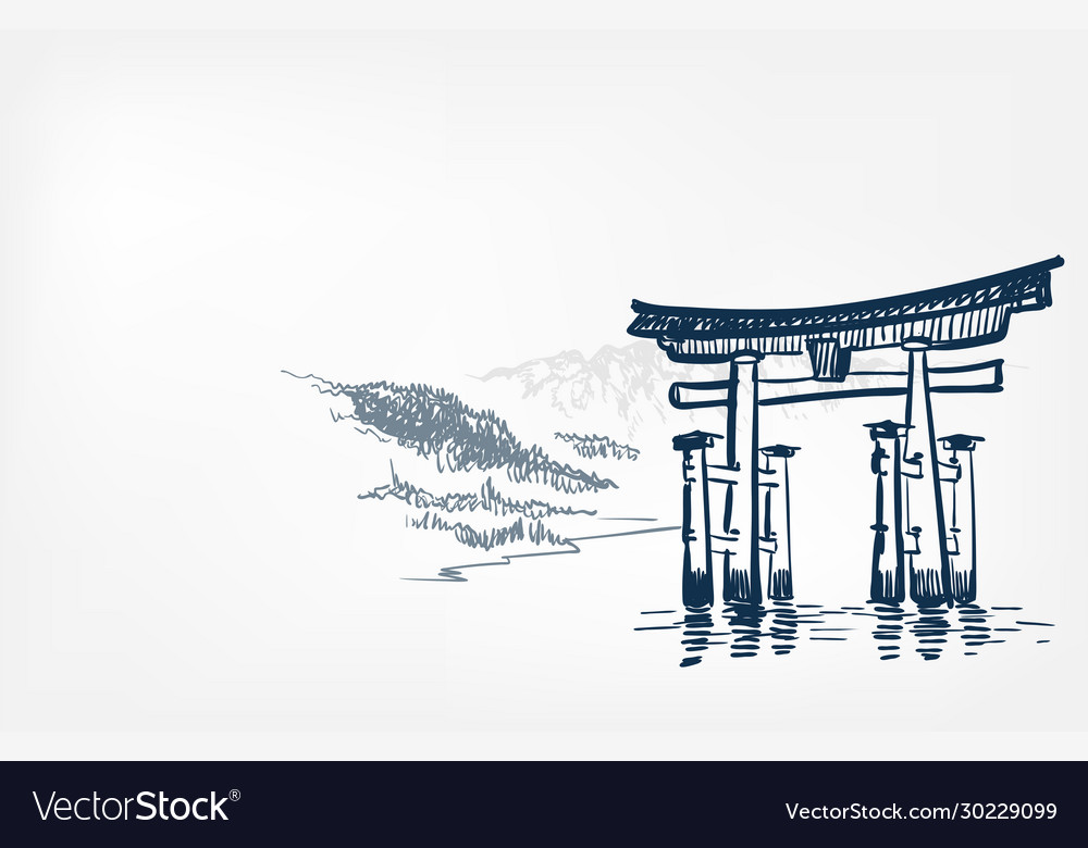 Water gates thorium view landscape card sketch Vector Image