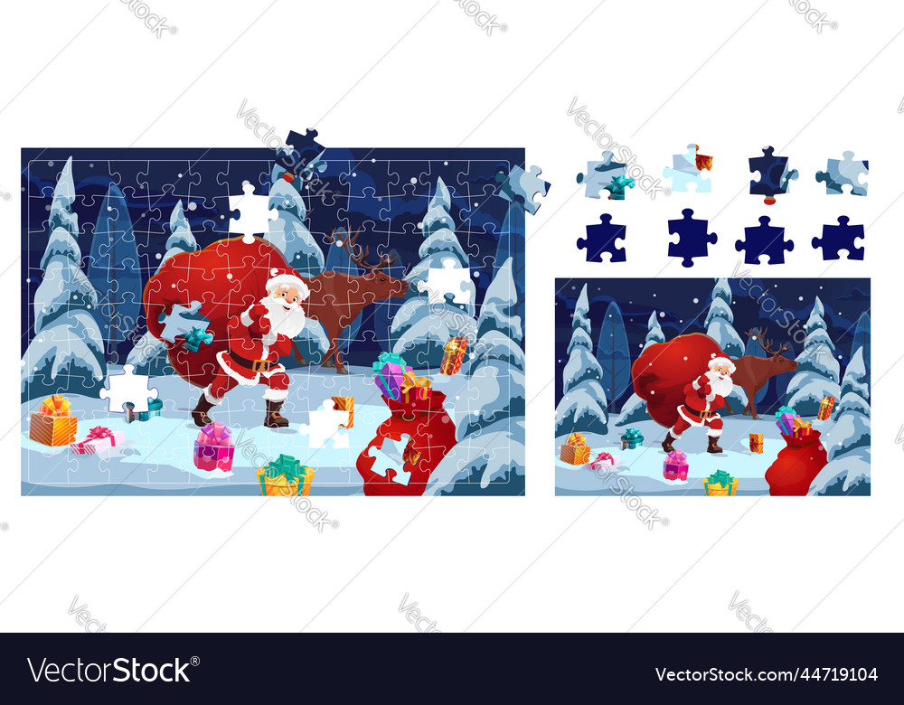 Christmas jigsaw puzzle game pieces cartoon santa Vector Image