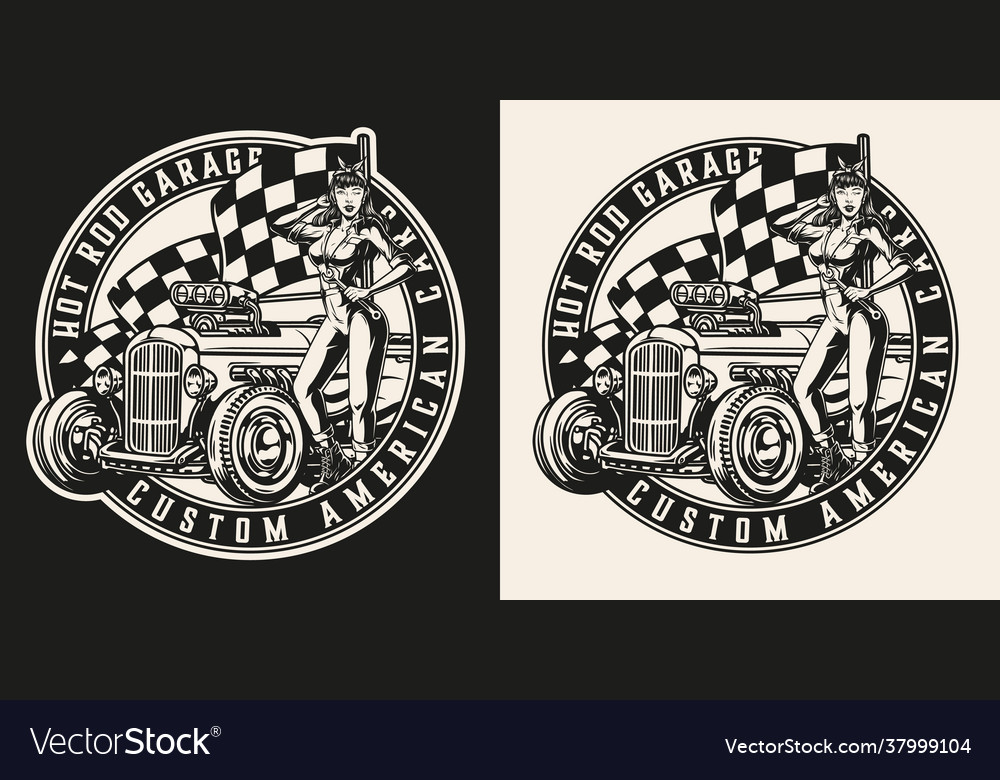 Custom car garage round vintage emblem Royalty Free Vector