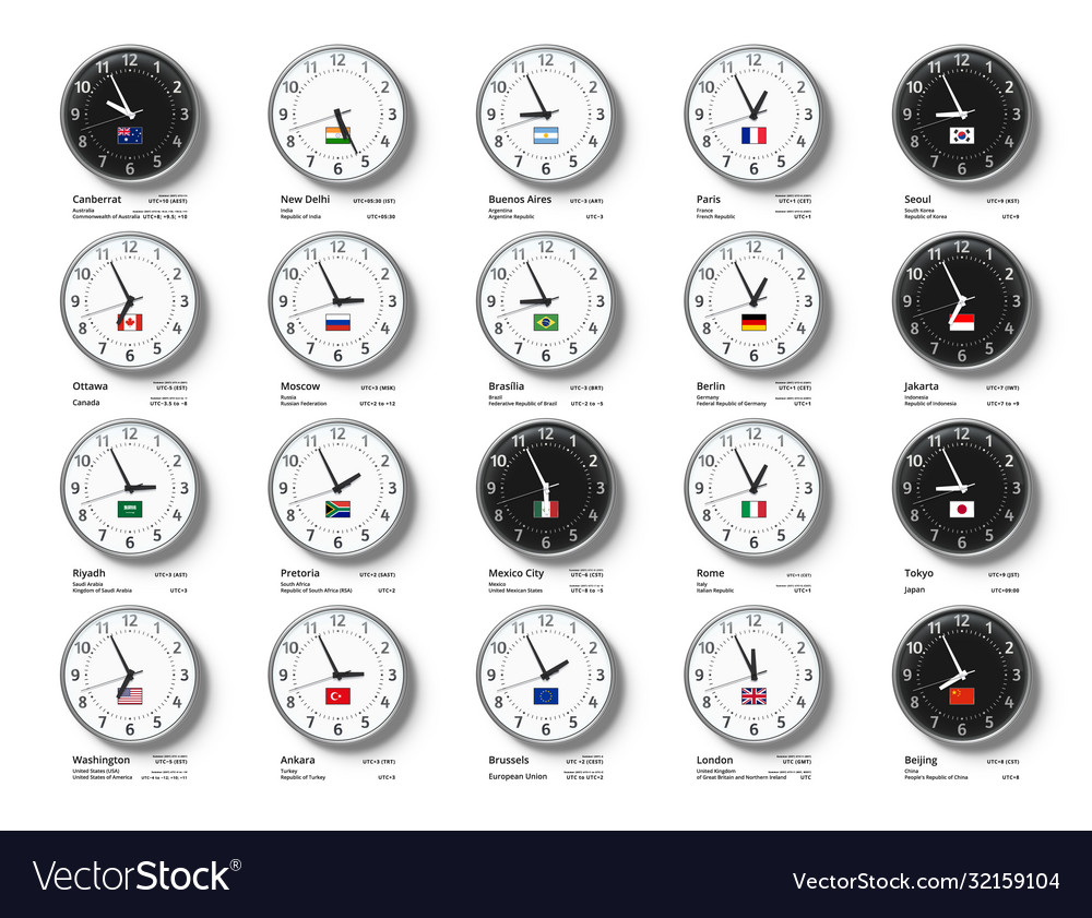 G20 time zones utc time compare composition Vector Image