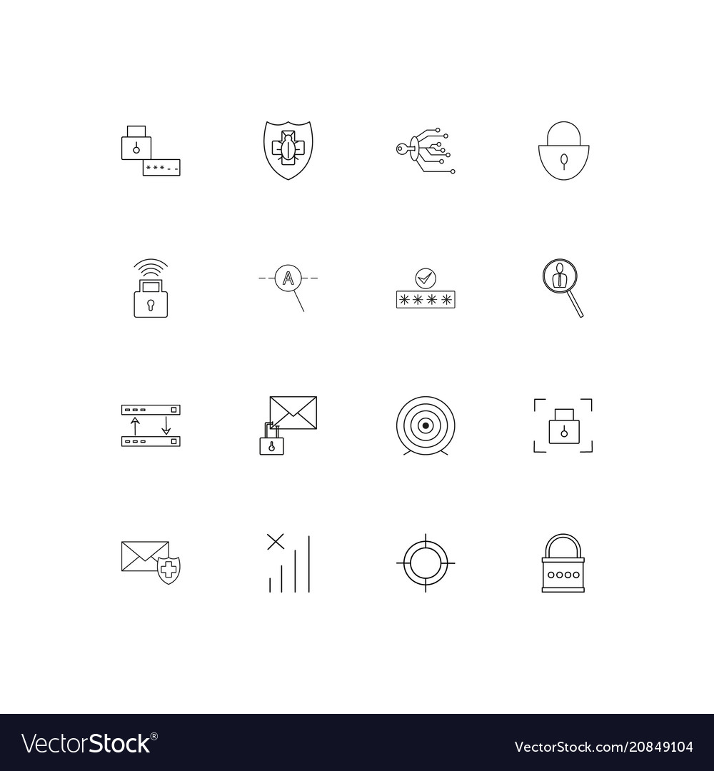 Internet security linear thin icons set outlined