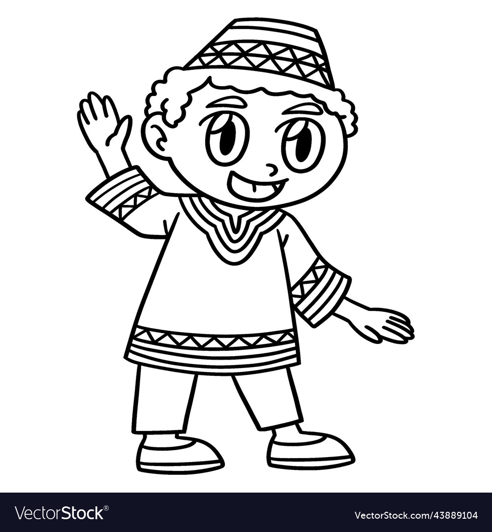 Kwanzaa afro boy isolated coloring page for kids Vector Image