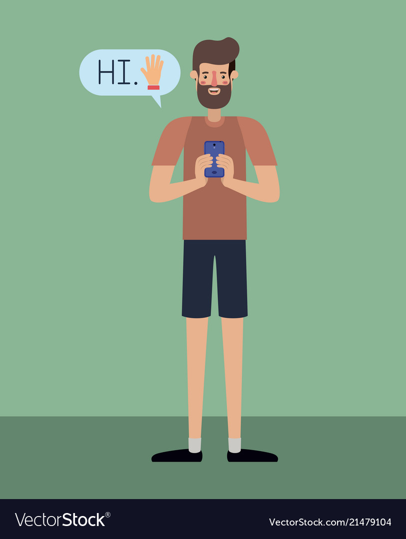 Man chating with smartphone