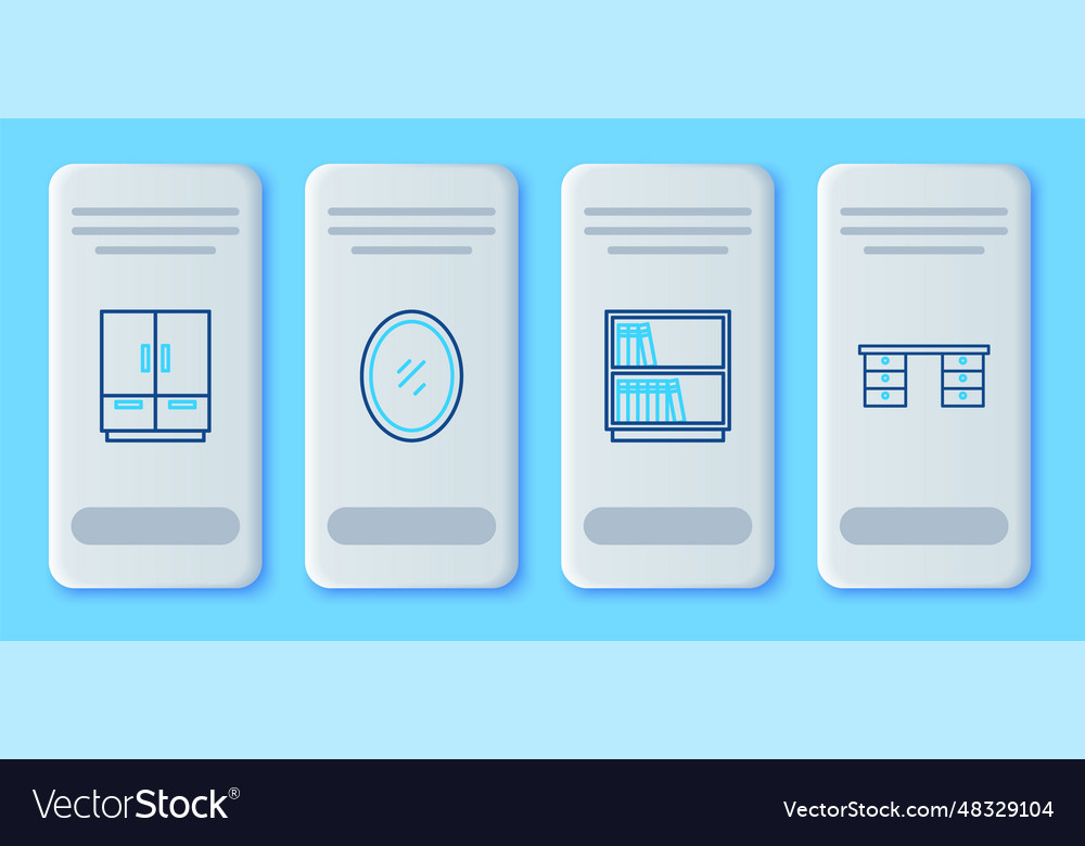 Set line mirror library bookshelf wardrobe vector image Set line mirror library bookshelf wardrobe