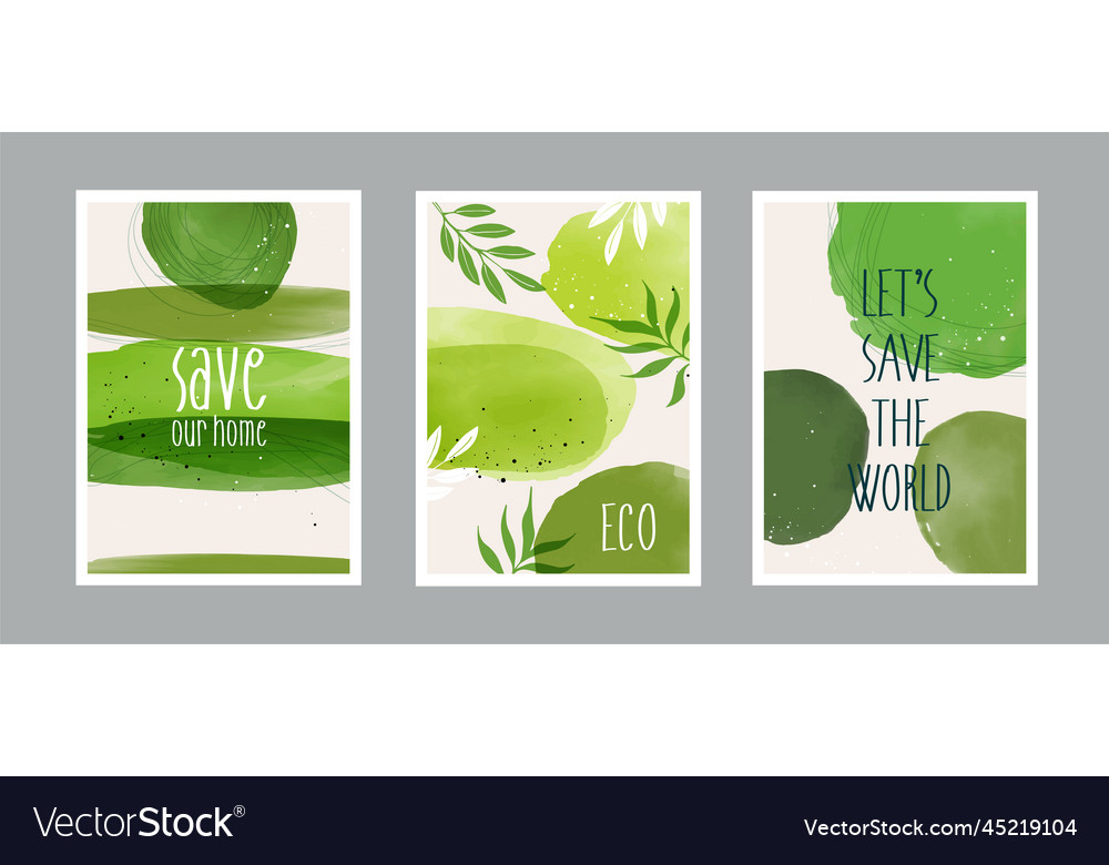 Set of happy earth day posters and leaves saving