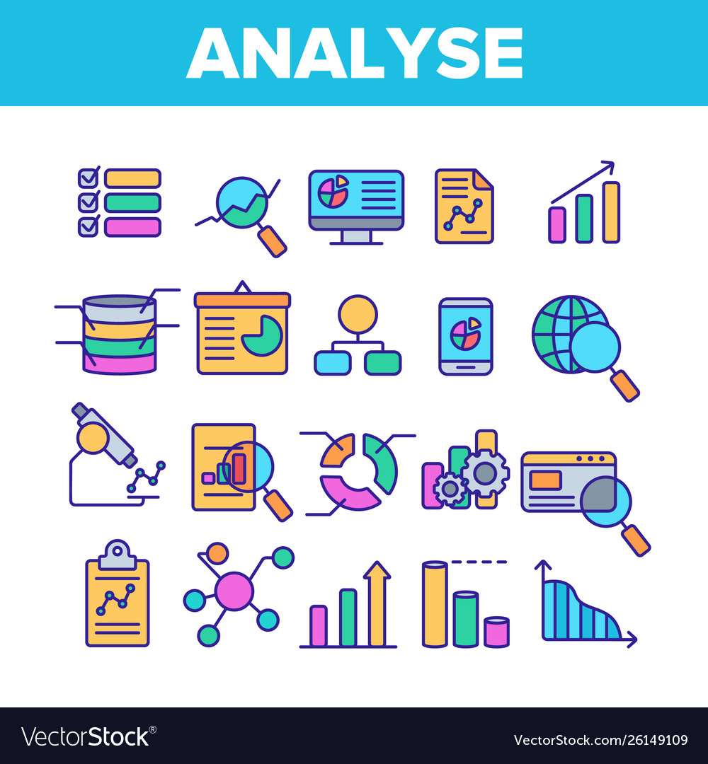 Analysing data color line icons set vector image Analysing data color line icons set