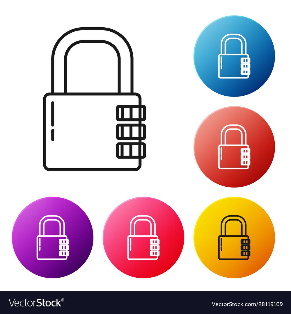 Black line safe combination lock icon isolated Vector Image