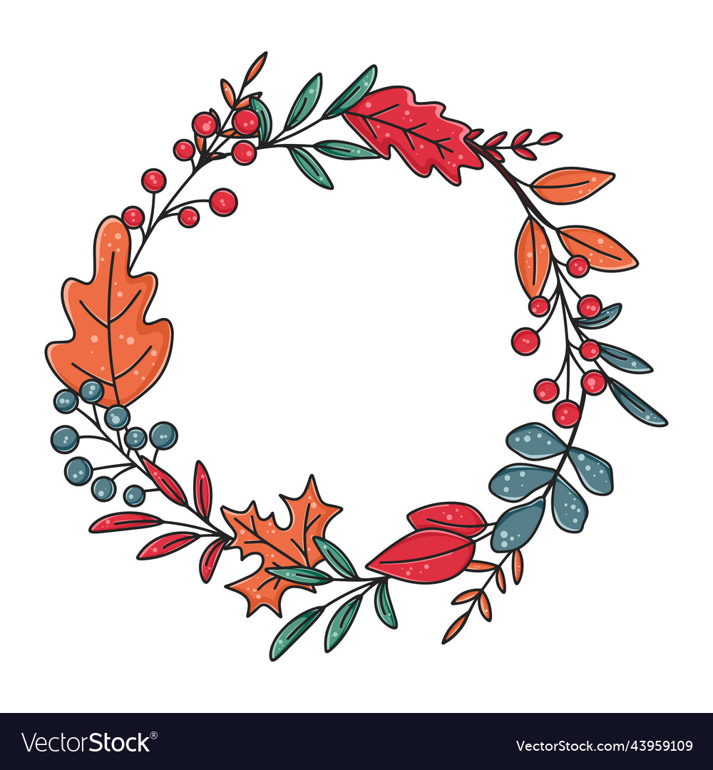 Circular leafy and berry wreath beautiful natural