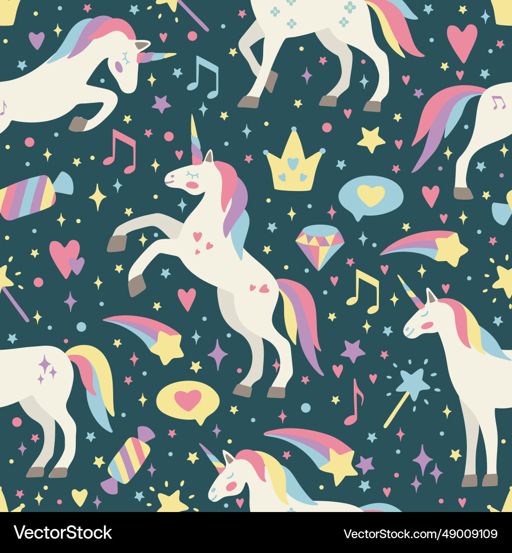 Seamless pattern with cute unicorns Royalty Free Vector