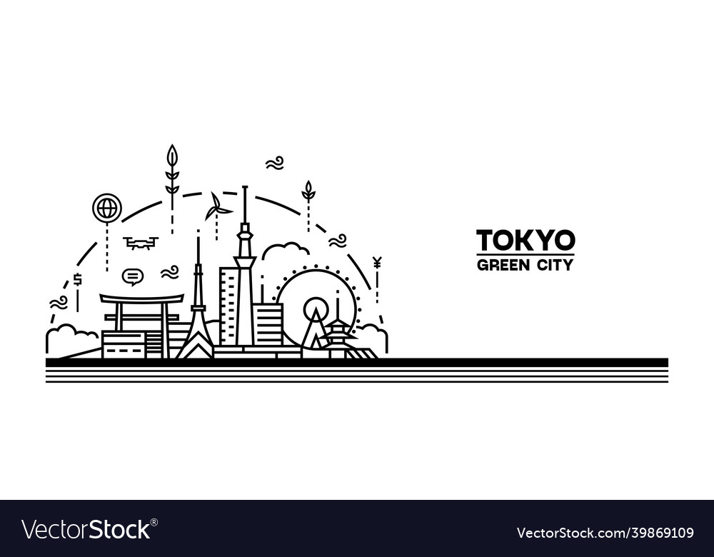 Tokyo skyline japan line art