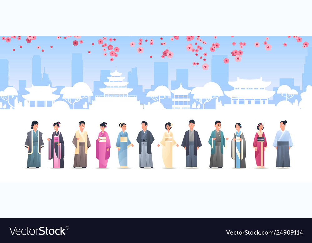 Asiatische Menschen group in traditionellen Kleider Männer vector image Asiatische Menschen group in traditionellen Kleider Männer