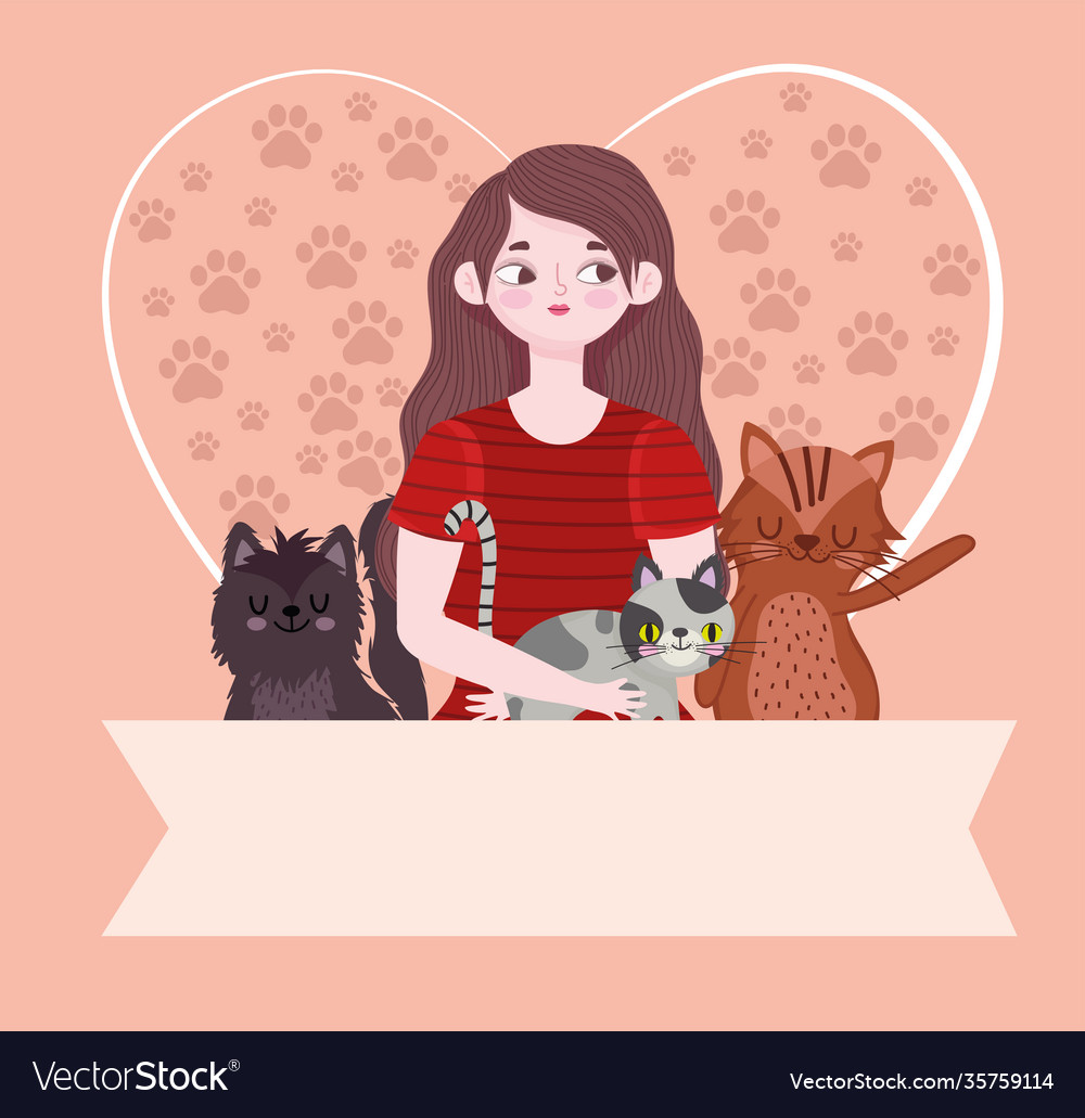 Schönheit Frau Cartoon Katzen Herz mit Pfoten