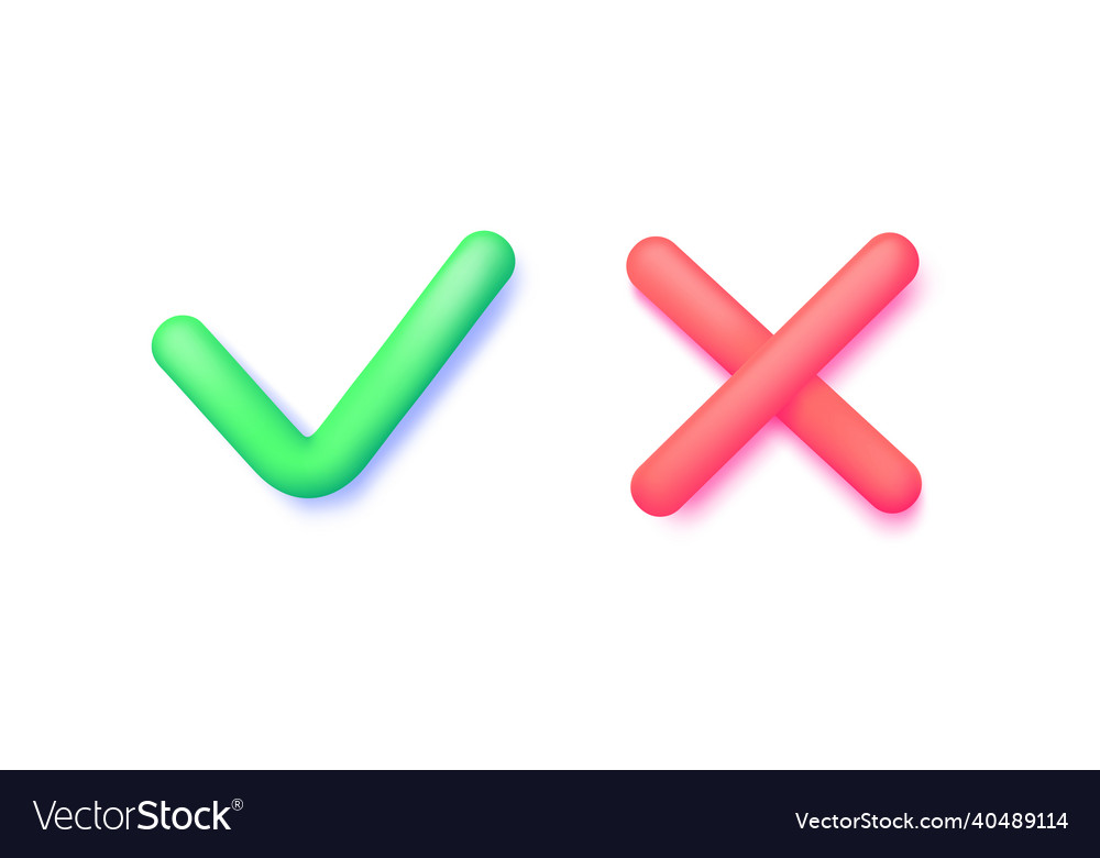 Check mark cross 3d for web design tick symbol