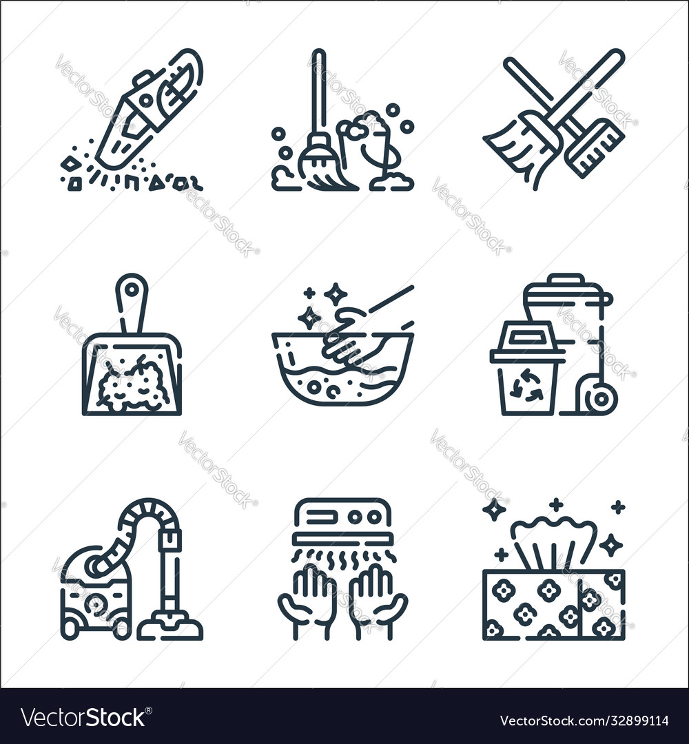 Cleaning line icons linear set quality Vector Image Cleaning line icons linear set quality