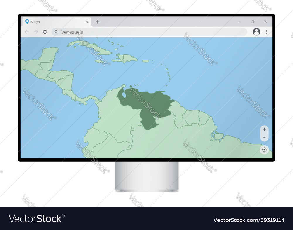 Computer monitor with map of venezuela in browser