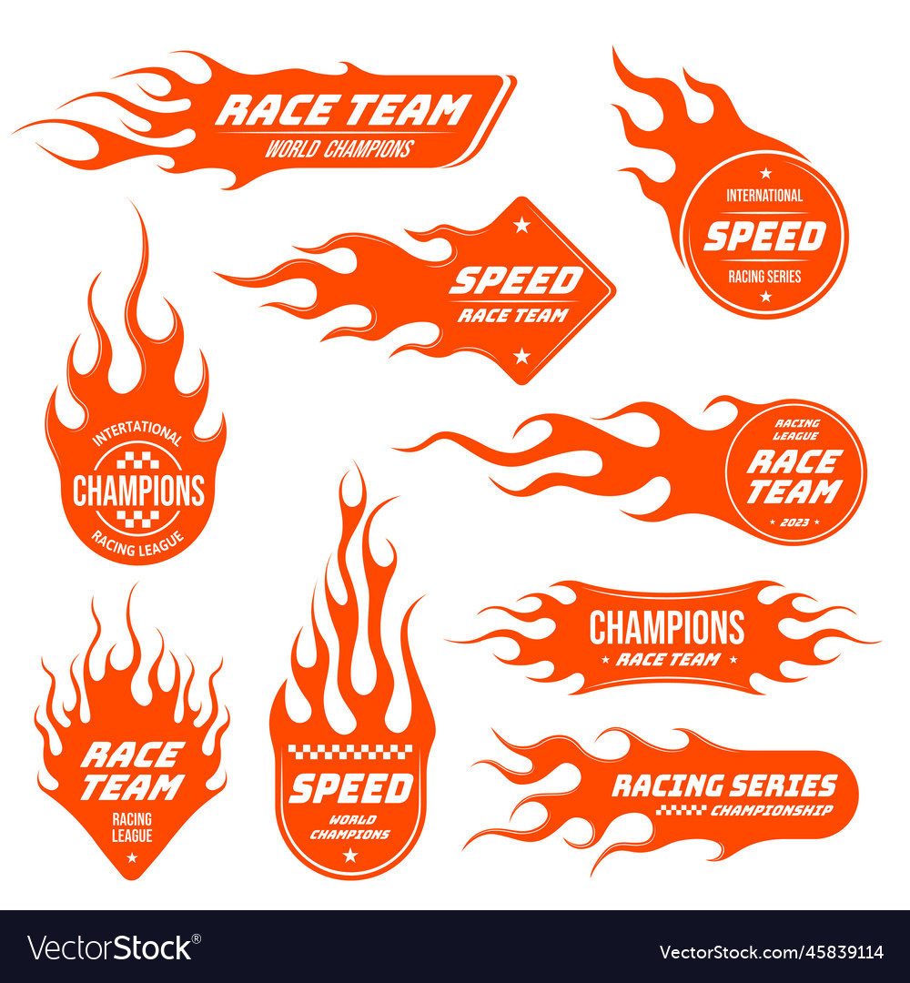 Flame emblem speed car race team patch sport Vector Image