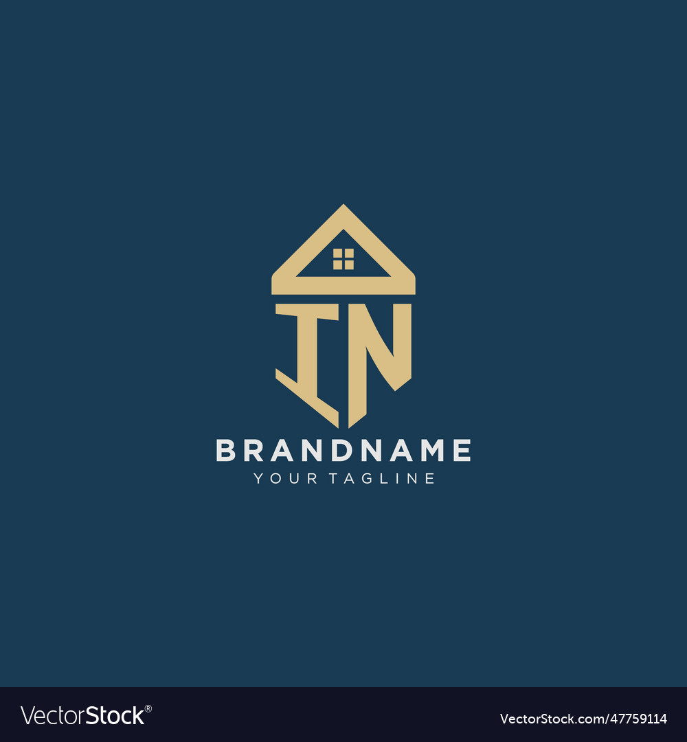 Initial letter in with simple house roof creative