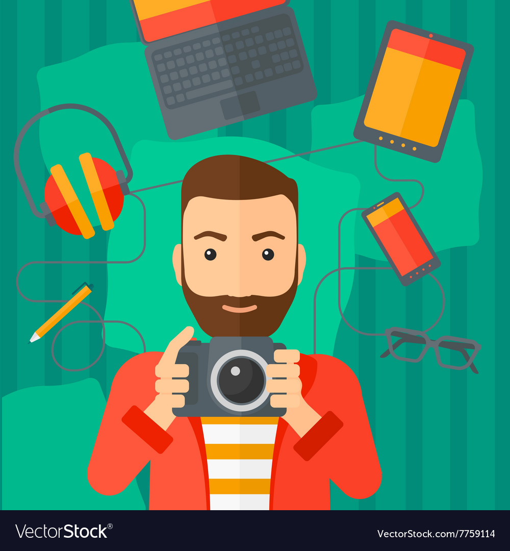 Man holding camera Royalty Free Vector Image - VectorStock