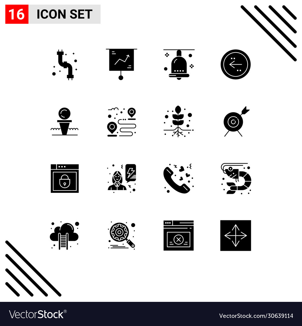 Modern set 16 solid glyphs pictograph