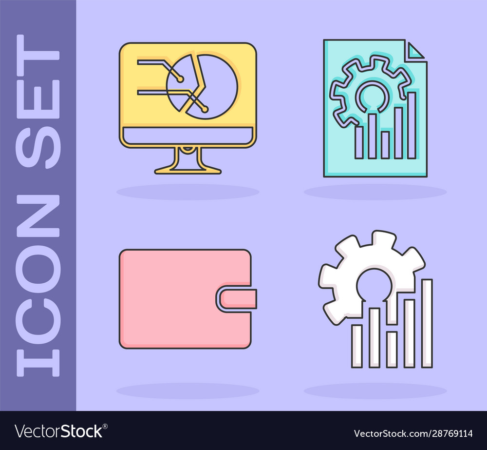 Set pie chart infographic computer monitor