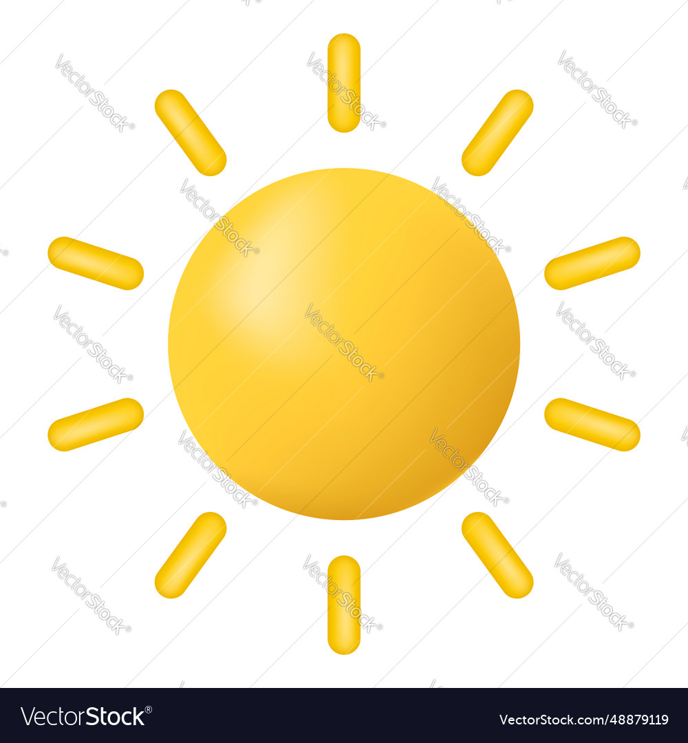 3d glossy sun icon in minimalistic cartoon style