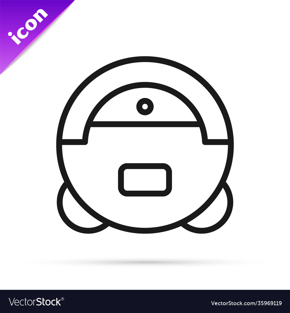 Black line robot vacuum cleaner icon isolated