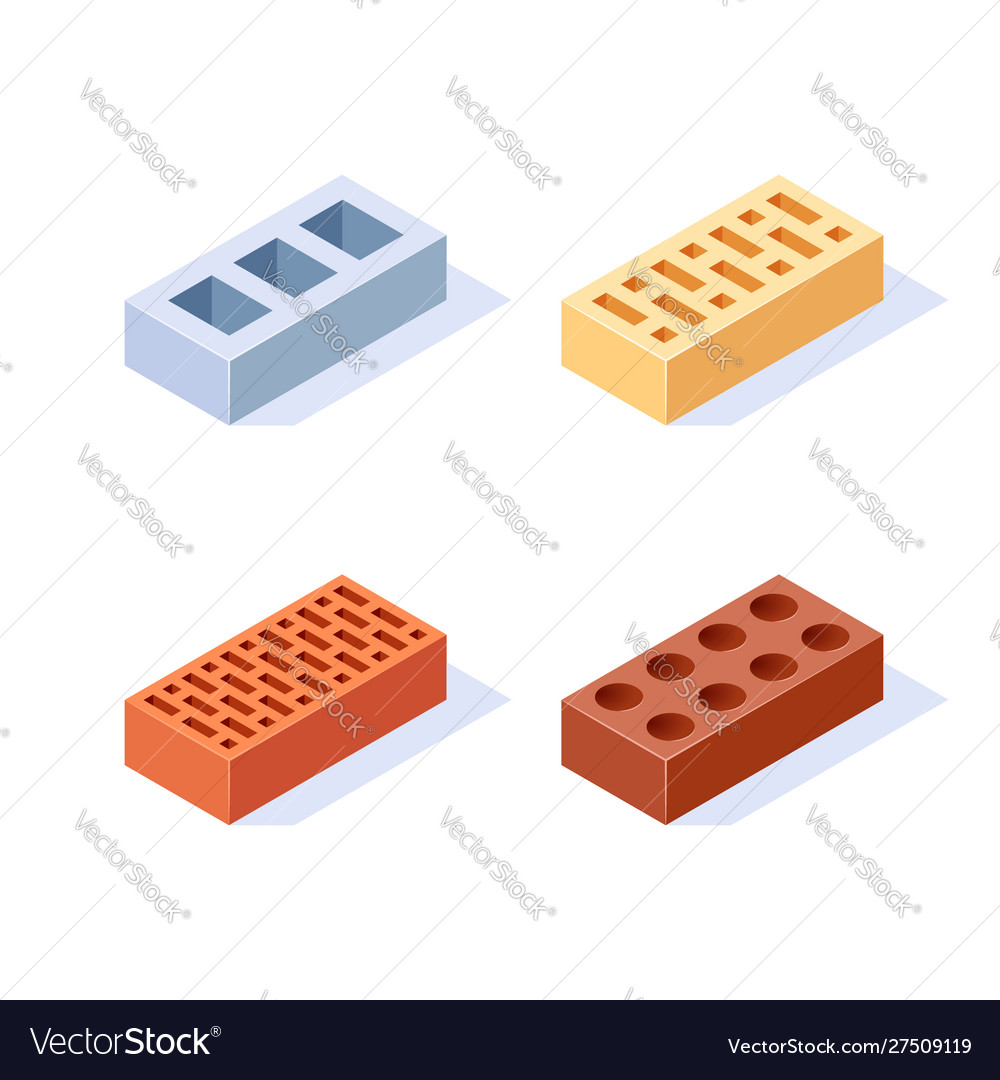 Brick isometric icons in flat style