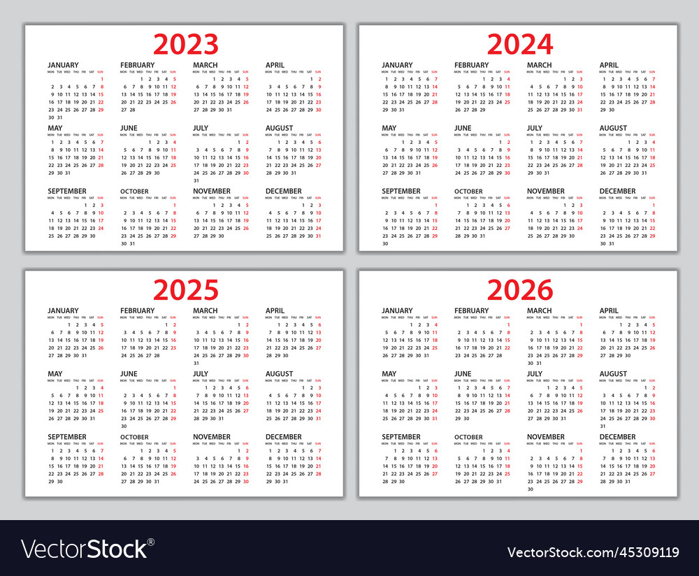 Calendar 20232024 2025 2026 template planner Vector Image