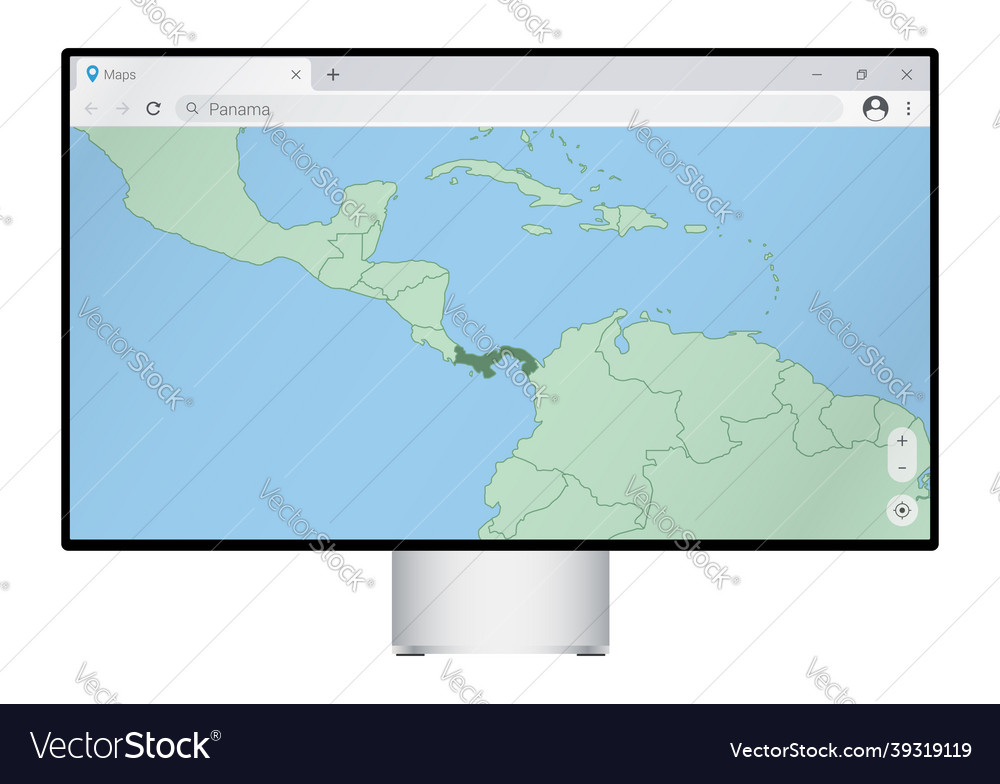 Computer monitor with map of panama in browser