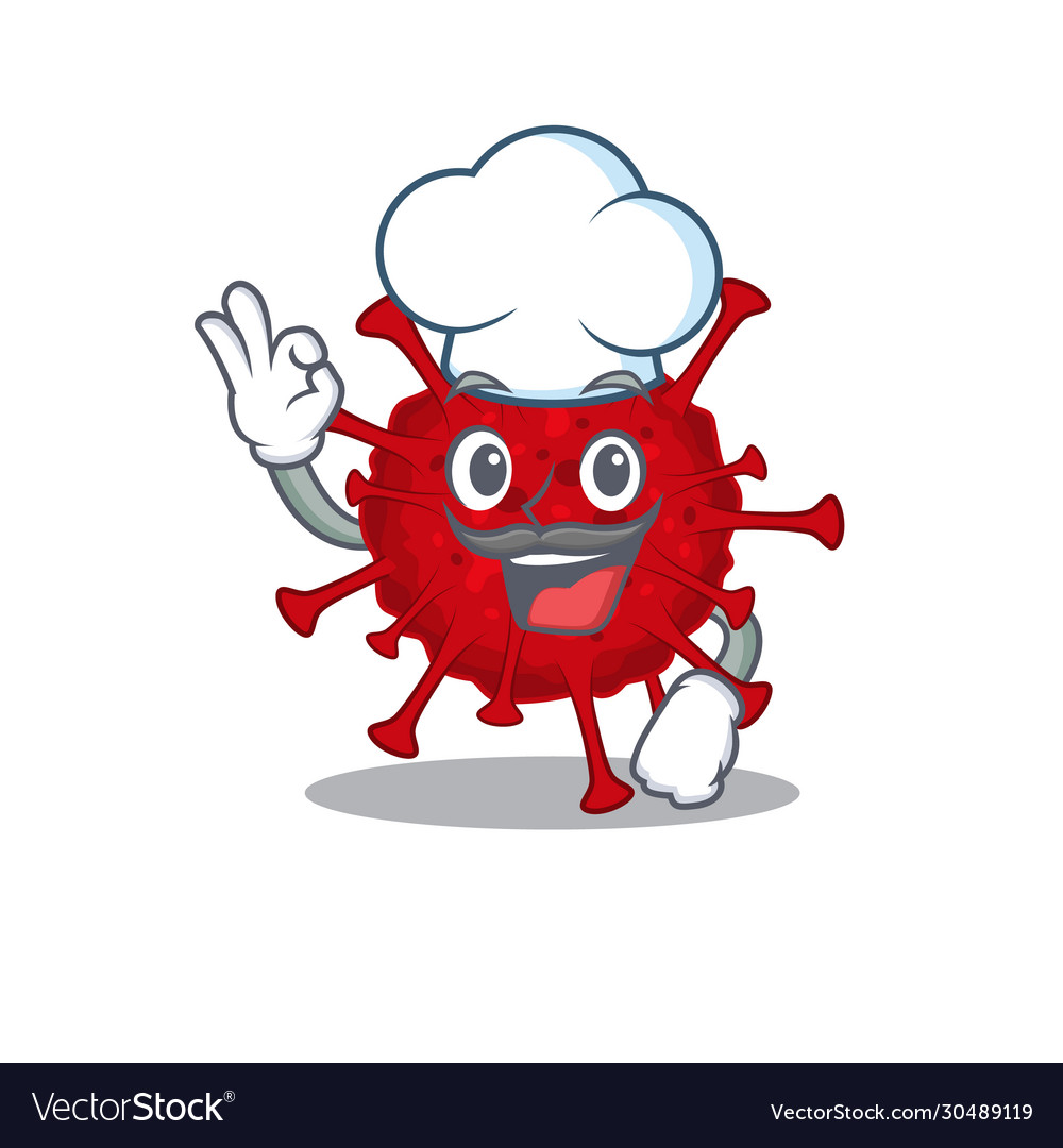 Cute betacoronavirus wearing white chef hat